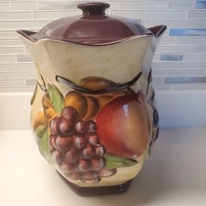 Nonni's Cookie Jar Vintage - Hand painted with Raised fruit.